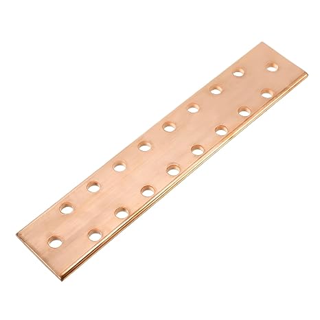 sourcing map Copper Bus Bar, 15/64" Thickness x 9.8" Length x 1.9" Width Copper Flat Bar with 12 Terminal Positions Stock (250x50x6mm) for Equipment Grounding DIY Crafts Electrical Projects