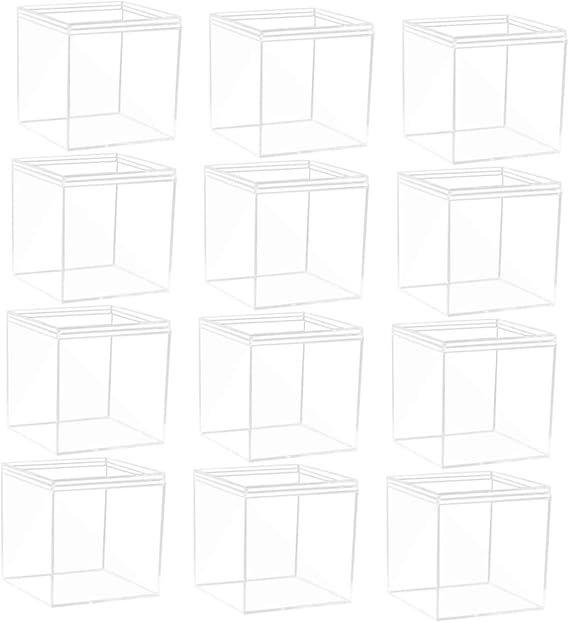 LABRIMP Acrylic Display Boxes 2.56 in Clear Cube Storage Cases with Lids Set of 12 for Collectibles Candy Jewellery Crafts and Makeup