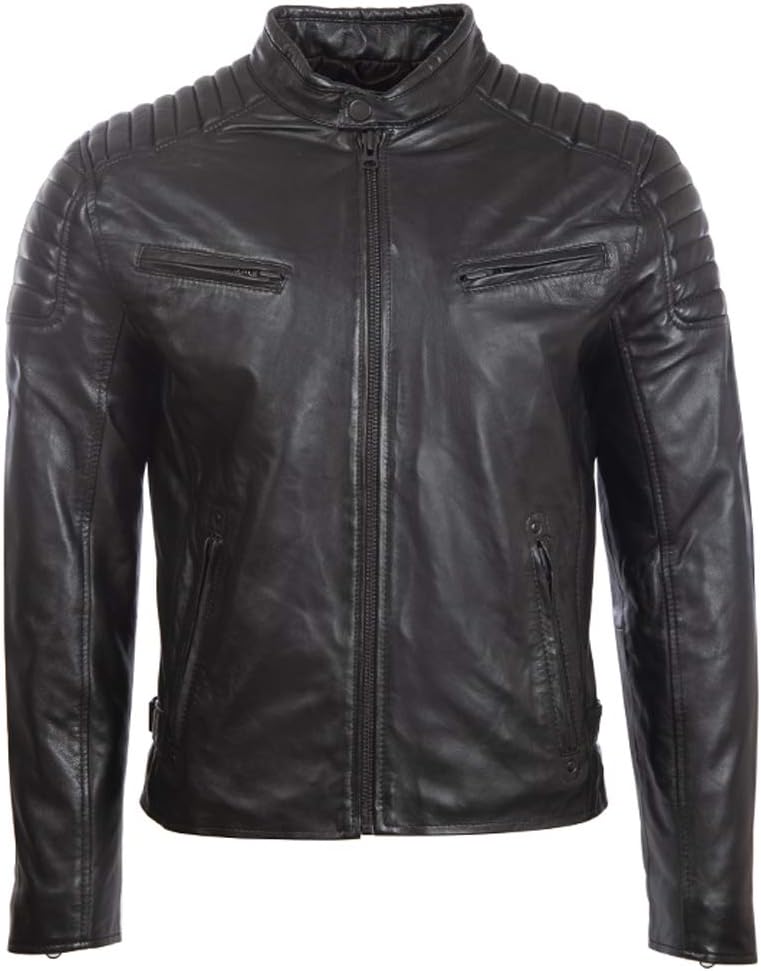 Aviatrix Men's Real Leather Fashion Biker Jacket with Padded Shoulder Detailing T86N