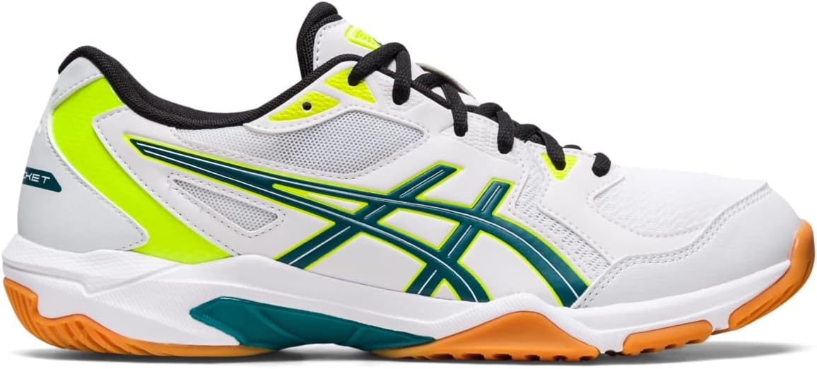 ASICS Men's Gel-Rocket 10 Volleyball Shoes, 13, White/Velvet Pine, White/Safty Yellow, 12 UK