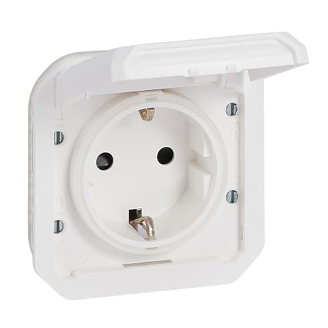 Legrand - 16A socket with side ground contact - Plexus - Waterproof IP55 - Componable to install with box or frame - White - 069639LE