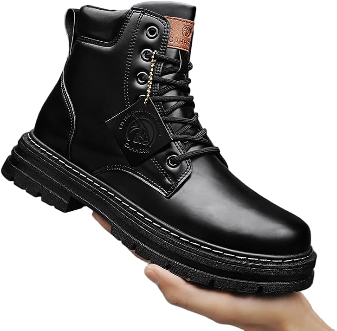 Firmiarii Men's High Cut Work Boots, Leather Boots, Men's, High Boots, Leather Boots, Waterproof, Lace-up, Engineer Boots, Thick Sole Boots, Men's Outdoor Boots, Waterproof, Non-Slip, Warm, Available