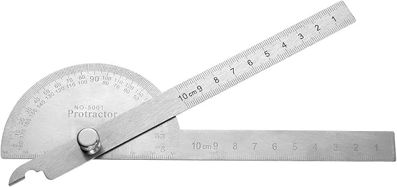 Protractor Angle Finder Ruler Stainless Steel Precision Measuring Tool for Woodworking Metalworking Engineering 180 Degree DIY Projects Adjustable Round Head Scale for Carpentry Construction