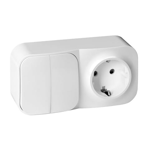 Light Switch with Socket - Double Socket IP20 16A 2P+T Schuko (White)