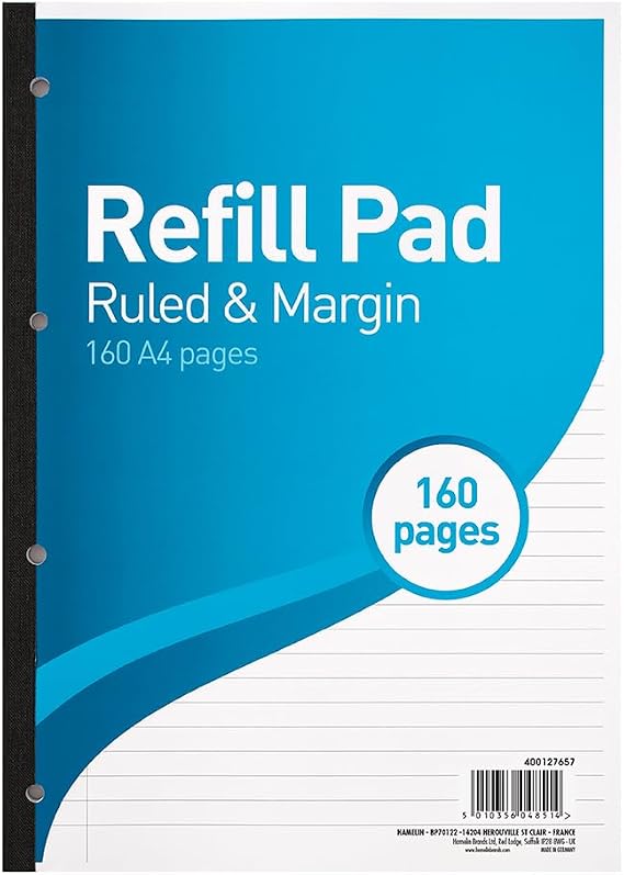 SUMMIT A4 Lined Paper, Refill Pad, Ruled and Margin, 160 Page, Single Notepad