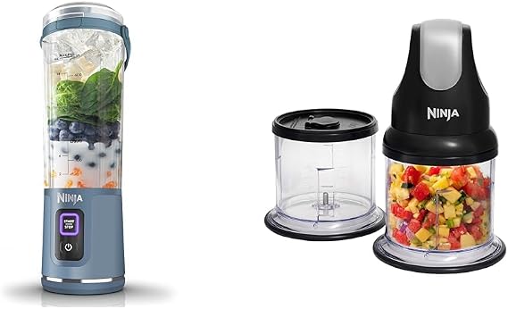 Ninja Blast Portable Blender, 530ml, Leakproof Lid & Sip Spout, Powerful Cordless Mini Blender & Ninja Professional Chopper [NJ1002UKBK] Stackable, 200W, Black