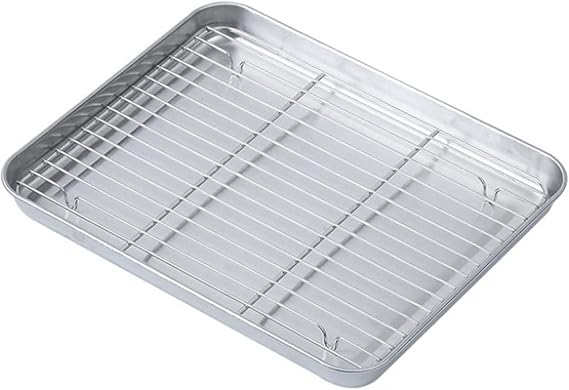 Baking Sheets with Racks Set Stainless Steel Heavy Duty Chef Baking Tray and Cooling Rack Dishwasher Non Toxic Easy Clean Cooling Oven Pan Rack Set(28x23.5cm)