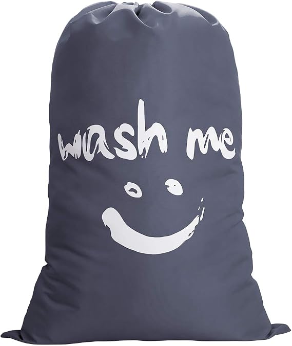 Extra Large Laundry Bag, 120L Foldable Storage Bag with Drawstring Closure, 420D Nylon Washing Bag Fabric Bag for Bathroom, Bedroom or Dormitory and Travel, 63x93cm, Grey Smile