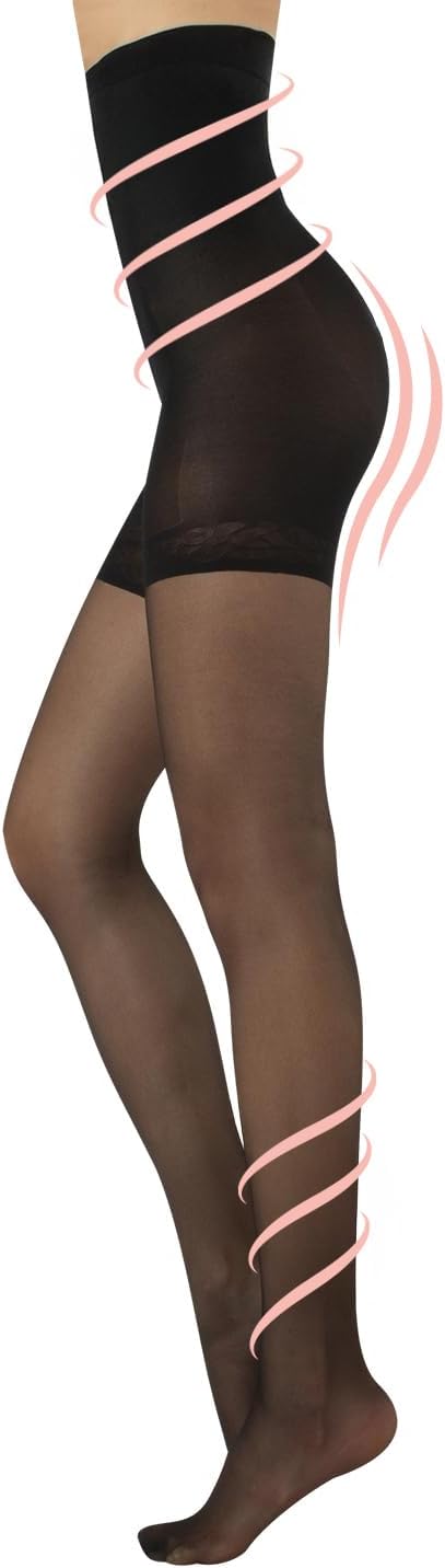 CALZITALY High-Waist Shaping Tights for Women, 8mm/Hg Compression, 20 Den