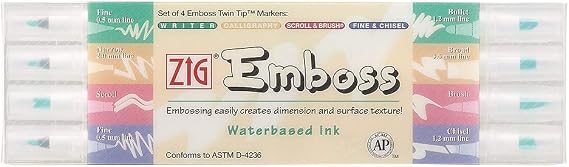 Kuretake Zig Emboss Water-Based Ink Pen Assortment Set - Set of 4, Twin Tip