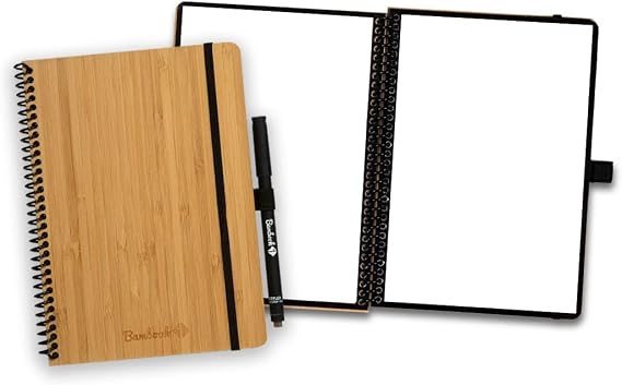 BAMBOOK Classic - Reusable Notebook - Luxurious Bamboo Hardcover - A5 - Blank - Rewritable Notebook, Dry Erase Board Notebook, Whiteboard Notebook, Erasable Notebook - Includes Free Pen App