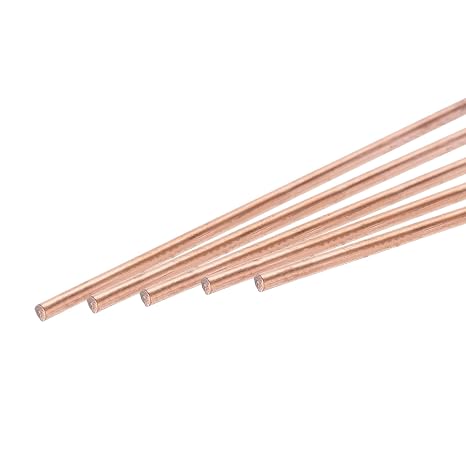 sourcing map 5 Pack Pure Copper Round Rod 1.5mm/0.06 Inch Diameter 250mm/10 Inch Length Solid Copper Rod Lathe Bar Stock for DIY Metal Craft Metal Working Hobbies