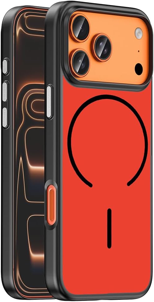 Elfia Apple iPhone 18 Pro Max ile Uyumlu Kılıfı Kamera Lens Korumalı M-Safe Şarj Özellikli Mat Parmak İzi Bıramkayan Sert Silikon İnce Kapak Lora Kırmızı-Gri