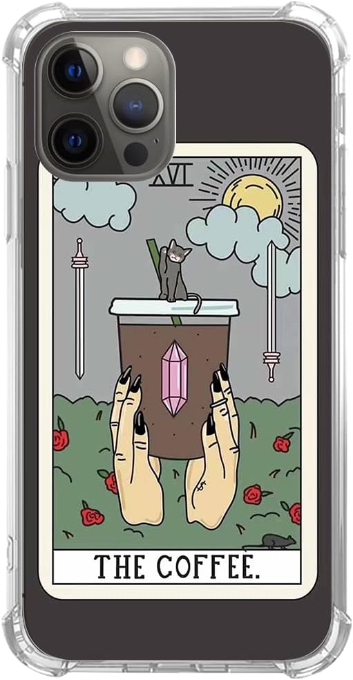 コーヒー タロット カードケース iPhone 15 Pro Max対応 コーヒー 猫 太陽 花 ケース iPhone 15 Pro Max用 クールでキュートなTPUバンパーフォンケースカバー