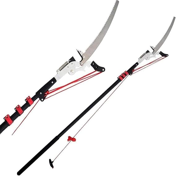 Garden Telescopic Extendable Ratchet Pulley Pole Pruner Hand Lopper Shears Long Reach Tall Tree Pruning Trimmer Extending Branch Cutter Tool,6M/20Ft,6m/20ft