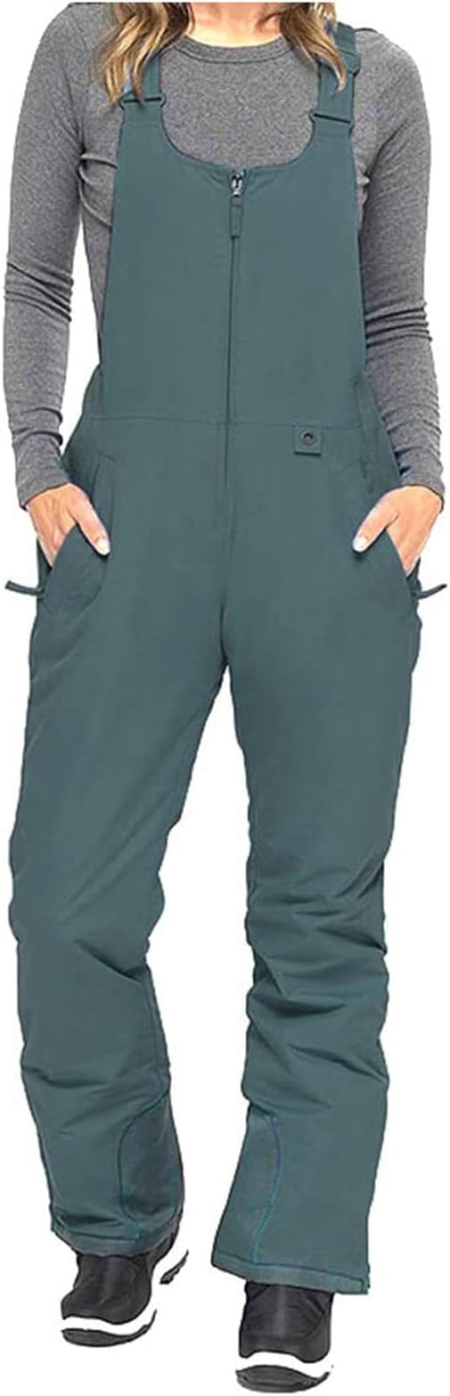 Zeiayuas Ski Trousers Womens Waterproof Insulated Thermal Snow Bibs Overalls Ladies Outdoor Snowboard Bibs Pants Zip Front Jumpsuit Thermal Snowsuit with Pockets Plus Size