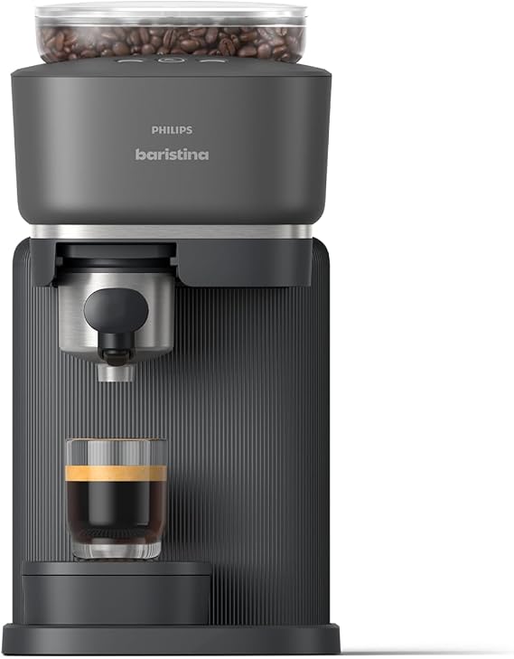 Philips Baristina Espresso Makinesi - Gerçek Espresso, Tam Kolaylık - Kompakt - 16 Bar Basınç - Entegre Öğütücü - Siyah Makine, Siyah Filtre Tutuculu (BAR300/60)