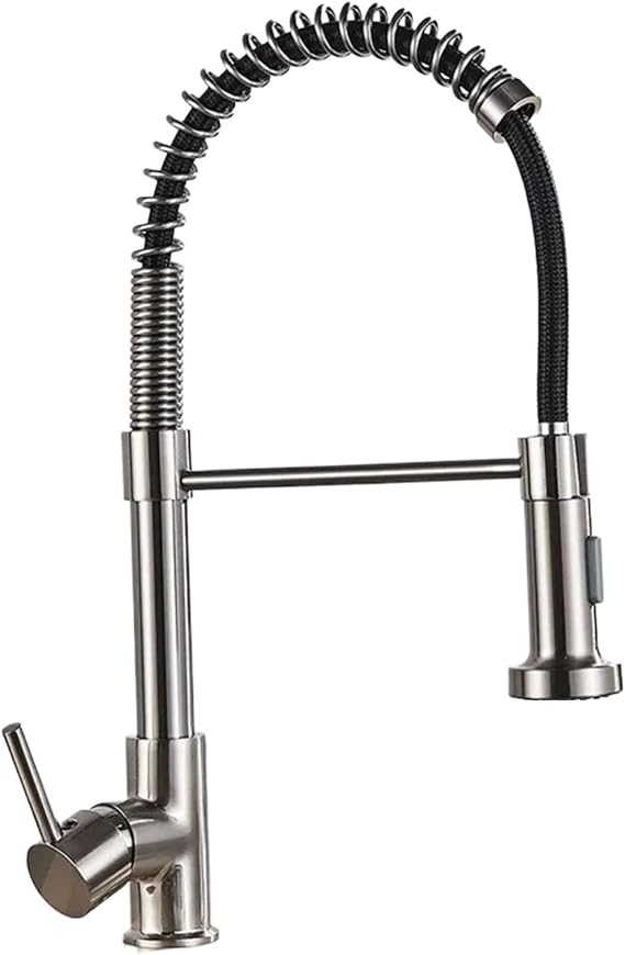 Matte Black Pull-Down Kitchen Faucet, Dual-Mode Chrome Spray, Hot & Cold Water Mixer, Brass Spring Sink Tap, Modern Design for Home & Kitchen (Size: Brushed Nickel)