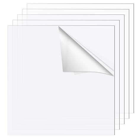5 Pcs Acrylic Sheet 3mm, 300 x 300 mm Clear Acrylic Sheet Cut to Size, Square Plastic Sheet with Protective Film, Clear Plastic Sheet for Home Decoration Models Building DIY Projects