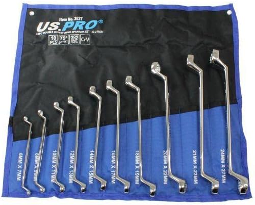 US PRO Tools 10 Piece Double Offset Ring Spanner Set 6-27mm 75DEG Non-Slip 3527
