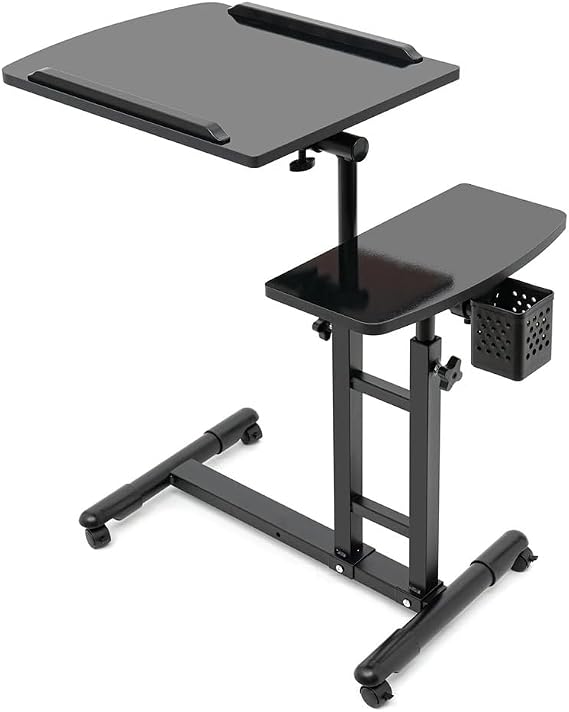 Aptliton Height Adjustable Rolling Laptop Desk Overbed Table with Tilting Split Desktop Mobile Standing Desk Sofa Side Table for Home, Office, Hospital