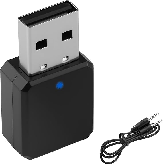 USB Bluetooth Adapter 5.1 AUX/USB Dual Output Portable Bluetooth Receiver 5.1 with 3.5 mm Audio Cable Plug and Play Audio Receiver for Home TV Car Home Speaker Hands-Free Call