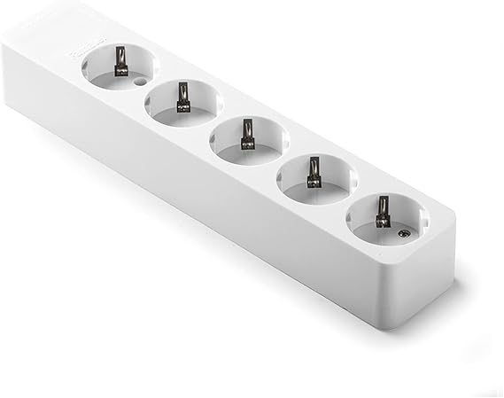 FAMATEL – Power strip 5 sockets | without cable | Up to 3680W | 16A | 250V | Child protection | Orientation sockets to 45o | Prevents ghost consumption | White