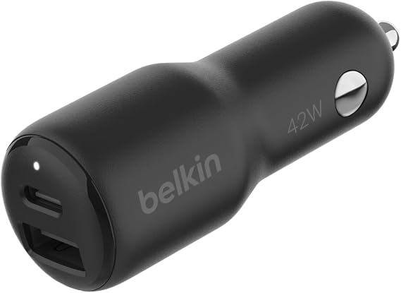 Belkin BoostCharge Dual Car Charger 42W w/Fast Charge USB-C 30W PPS & 12W USB-A Ports for Apple iPhone 16/16 Pro/16 Plus/16 Pro Max, iPhone 15, 14, 13, 12 Series, Samsung Galaxy S24, More - Black