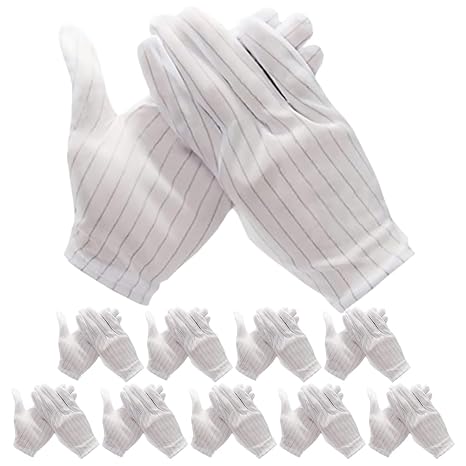 Anti Static Gloves for Electronics Installation Work Gloves with Red Stripe Edge for Computer Repair 10 Pairs