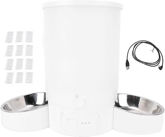 Wakects Smart WiFi Pet Feeder with Stainless Steel Dual Bowls, Automatic Cat and Dog Food Dispenser, 6 Programmable Meals, Voice Recording, App Control
