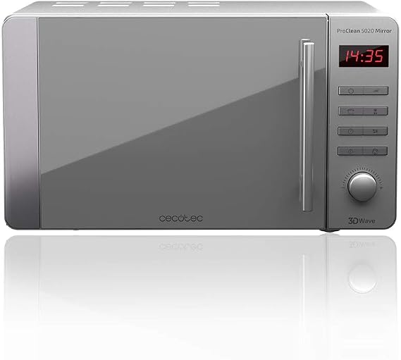 Cecotec ProClean 5020 Mirror Microwave, 700 W, Capacity 20 L, Ready2Clean Coating for Better Cleaning, 3DWave Technology, Mirror Effect Design, Stainless Steel Handle, 8 Programmes [Energy Class A++]