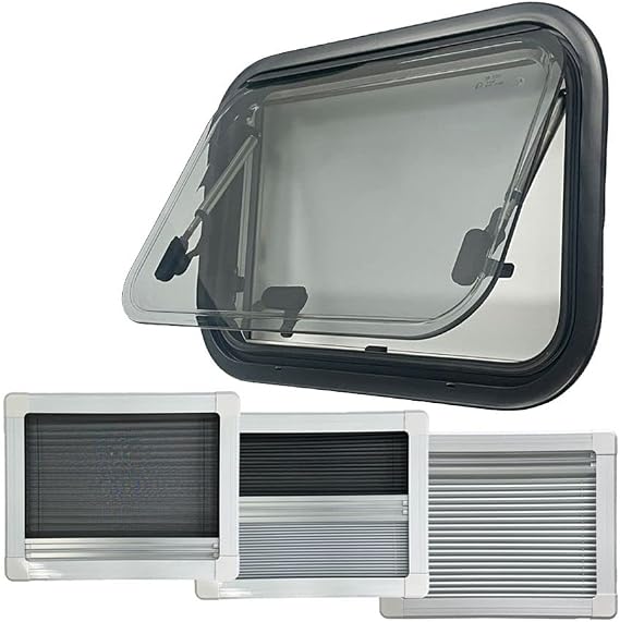 Shield Autocare Round Edge Cassette Window for Campervan Motorhome Caravan with Black Out Blinds & Fly Net Screen (500 x 350)