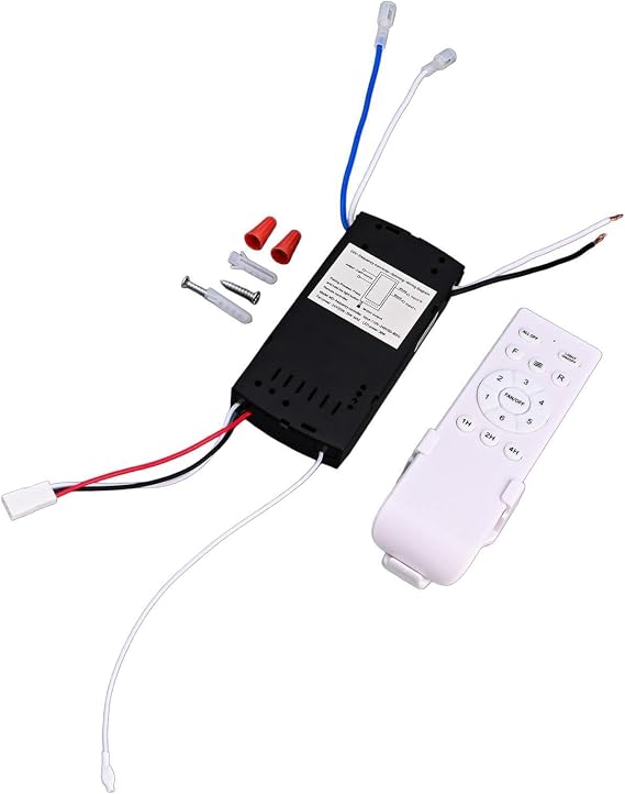 KiraKira Ceiling Fan Light Remote Control Kit for Frequency Conversion Models, DC24V Output, Wide Voltage Range 90-265V, 1-6 Gear Speeds, Black/White(English version)