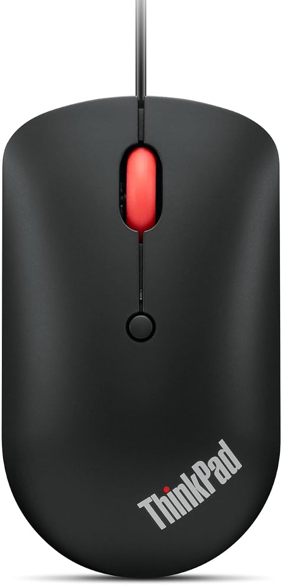 Lenovo ThinkPad 4Y51D20850 USB Type-C Compact Mouse, Wired Lightweight, 4 Buttons, Blue LED, 3 Levels DPI Adjustment Max 2400, USB-A Conversion Adapter, 6.6 ft 2 m Long Cable, Symmetrical, Home Work, Black