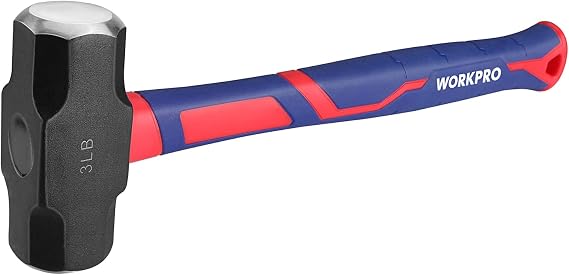 WORKPRO Double-Ended Hammer, Stone Head Hammer, Octagonal Chisel, Fiberglass Handle, Approx. 1.36kg 3LB, for Metalwork, Goldsmithing, Carpentry, Civil Engineering, Demolition, Camping Use