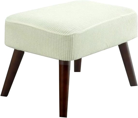 Rectangle Stool Cover, Stretch Elastic Vanity Chair Seat Slipcover, Jacquard Counter Saddle Seat Cover for Wooden Metal Bench (Beige)