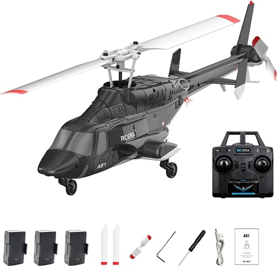 RC ERA A61 Flyingwolf RC Helicopter Model, 1:53 Scale Single Rotor 4CH RC Helicopter with Optical Flow Positioning, One-Key Start, RTF Gyro Stabilized Aircraft for Adults Beginners