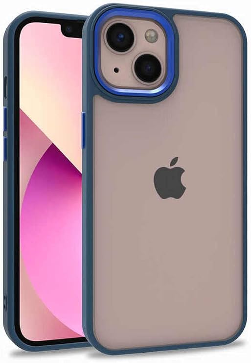KZY İletişim Apple iPhone 13 ile Uyumlu Kapak Metal Kamera Korumalı Arkası Şeffaf Silikon Kılıf - Mavi