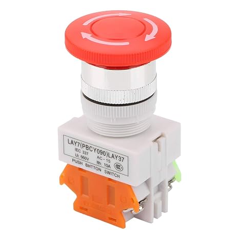 Self-Locking Emergency Stop Mushroom Push Button 22 mm IP67 Safety Switch for Machines with Emergency Stop Function and Robust Metal Housing