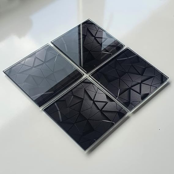 DECORITA 4'lü Takım | Cam Bardak Altlığı | 10cm X 10cm | (Antrasit Kristal)