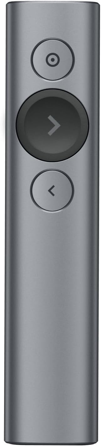 Logitech Spotlight Presenter Bluetooth and 2.4 GHz connection via USB receiver digital laser pointer 30m range timer vibrating alert PC / Mac / Android / iOS - Slate / Gray