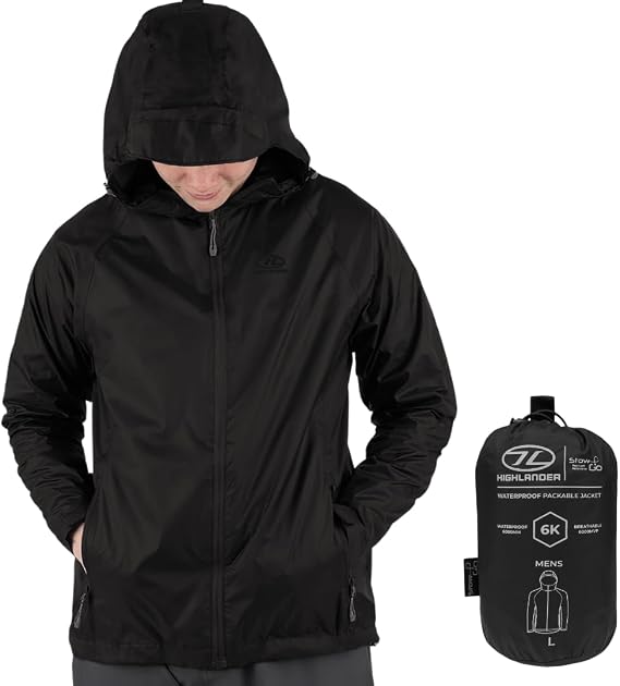 Highlander Men’s Waterproof Jacket - Stow & Go Packaway Jacket - Ultimate Waterproof Protection, Lightweight & Breathable, Perfect for Everyday and Outdoor Adventures