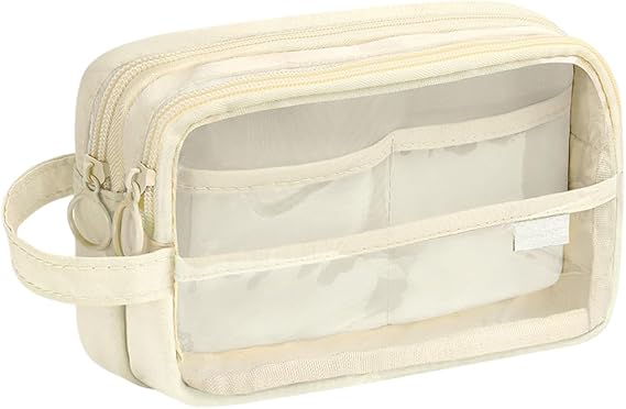 Large canvas pencil case with handle, transparent window 20x8x12cm
