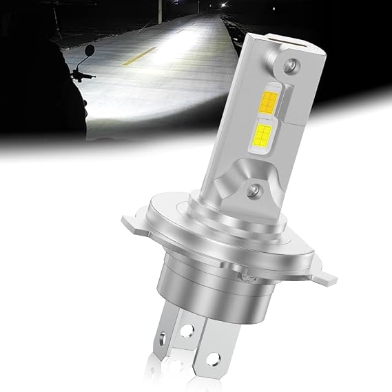 H4 LED Motorcycle Headlight Bulb, HB2 9003 300% Brightness 6500K Cool White&Amber Motorbike Hi/Lo Beam 24SMD 3570 Chips Plug and Play, 1 Pack