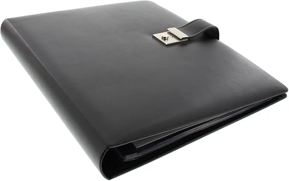 goldbuch 54958 Document Folder for DIN A4 Documents, Ring Binder with 5 Pockets, Expandable Organiser with Lock, Genuine Leather Organiser Folder, Approx. 29 x 36 cm, Black