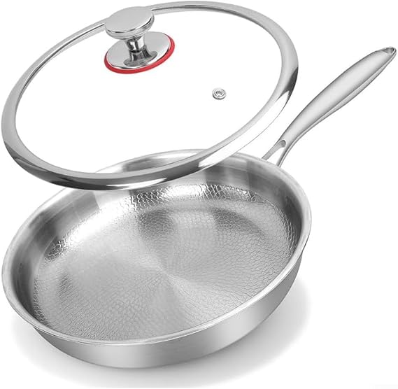 Titanium Hammered Pan Pro with Lid, Non-Stick Frying Pan for All Stovetops(30cm with Lid)