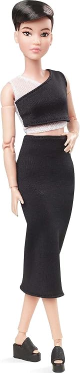 Barbie Signature Looks Doll Petite Brunette Pixie Cut Barbie Signature Looks Doll Petite, Brunette Pixie Cut Fully Posable Fashion Doll Wearing Black Midi Skirt for Collectors #3