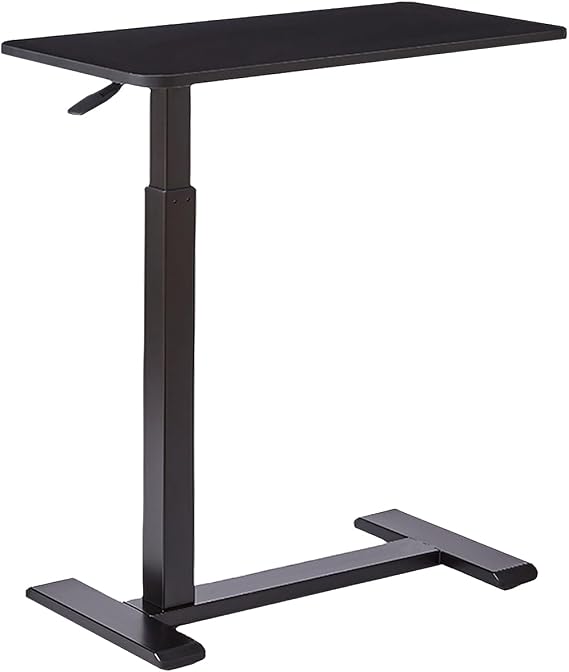 Overbed Table with Wheels, Hospital Bed Table, Pneumatic Height Adjustable (65-103cm) Standing Bedside Laptop Desk for Bed/Sofa/Home Office, Solid Wood 68x36cm, 15kg Load