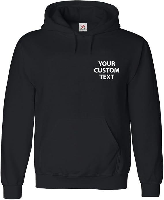 Stars and Stripes CUSTOM TEXT printed on personalised pullover hoodie, make your own hooded sweatshirt Printed Hoodie Black