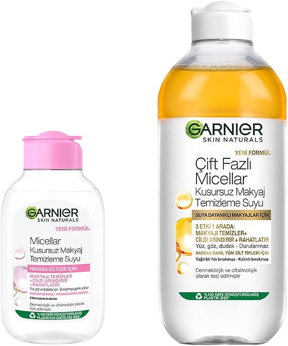 Garnier Skin Naturals Micellar Kusursuz Makyaj Temizleme Suyu (100 ml) & Çift Fazlı Micellar Kusursuz Makyaj Temizleme Suyu (400 ml) Cilt Bakım Seti